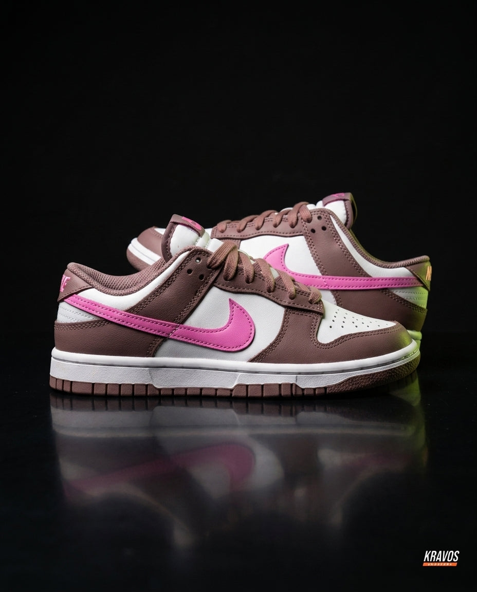 NK Leather Panelled Low Court Trainer White White Mauve Pink
