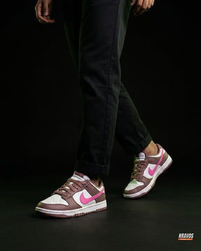 NK Leather Panelled Low Court Trainer White White Mauve Pink