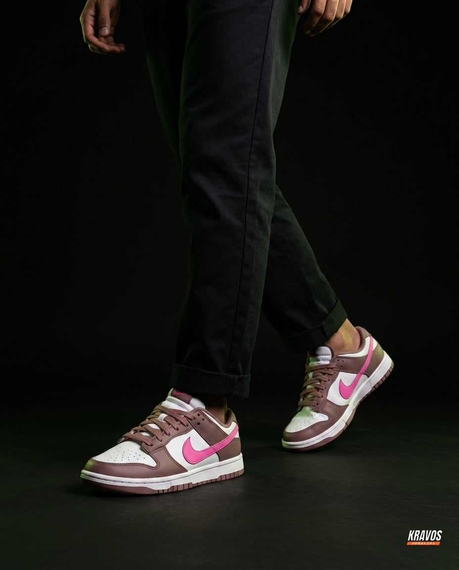 NK Leather Panelled Low Court Trainer White White Mauve Pink
