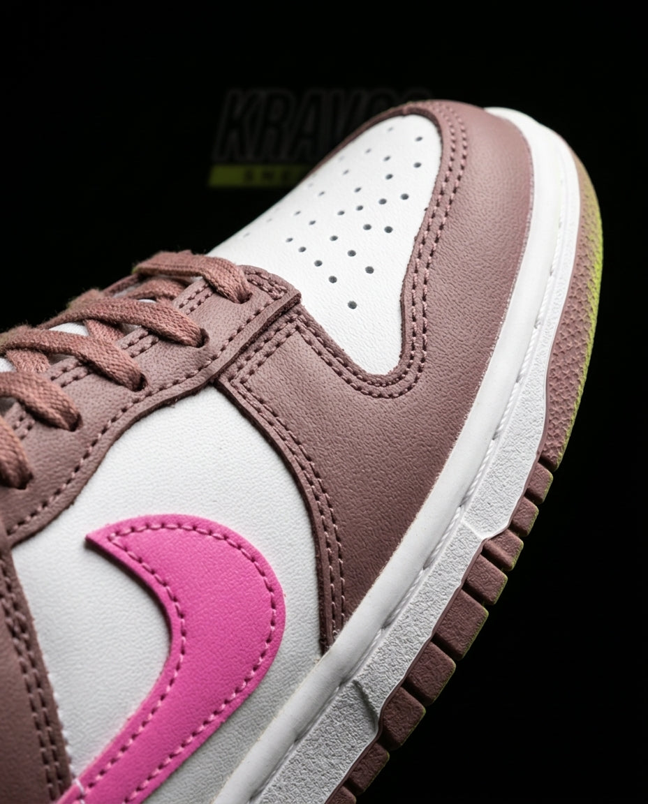 NK Leather Panelled Low Court Trainer White White Mauve Pink
