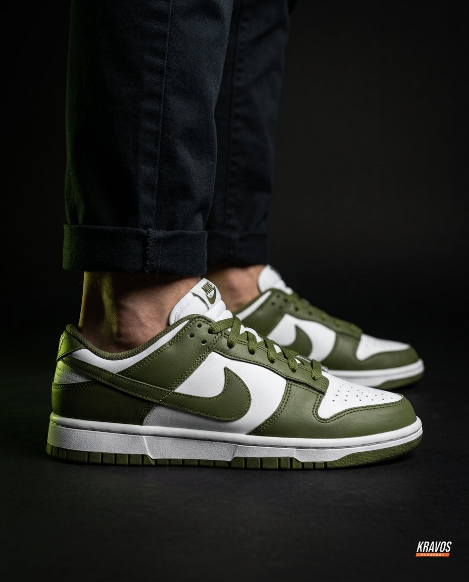 NK Leather Panelled Low Court Trainer Mixed 2 White Olive