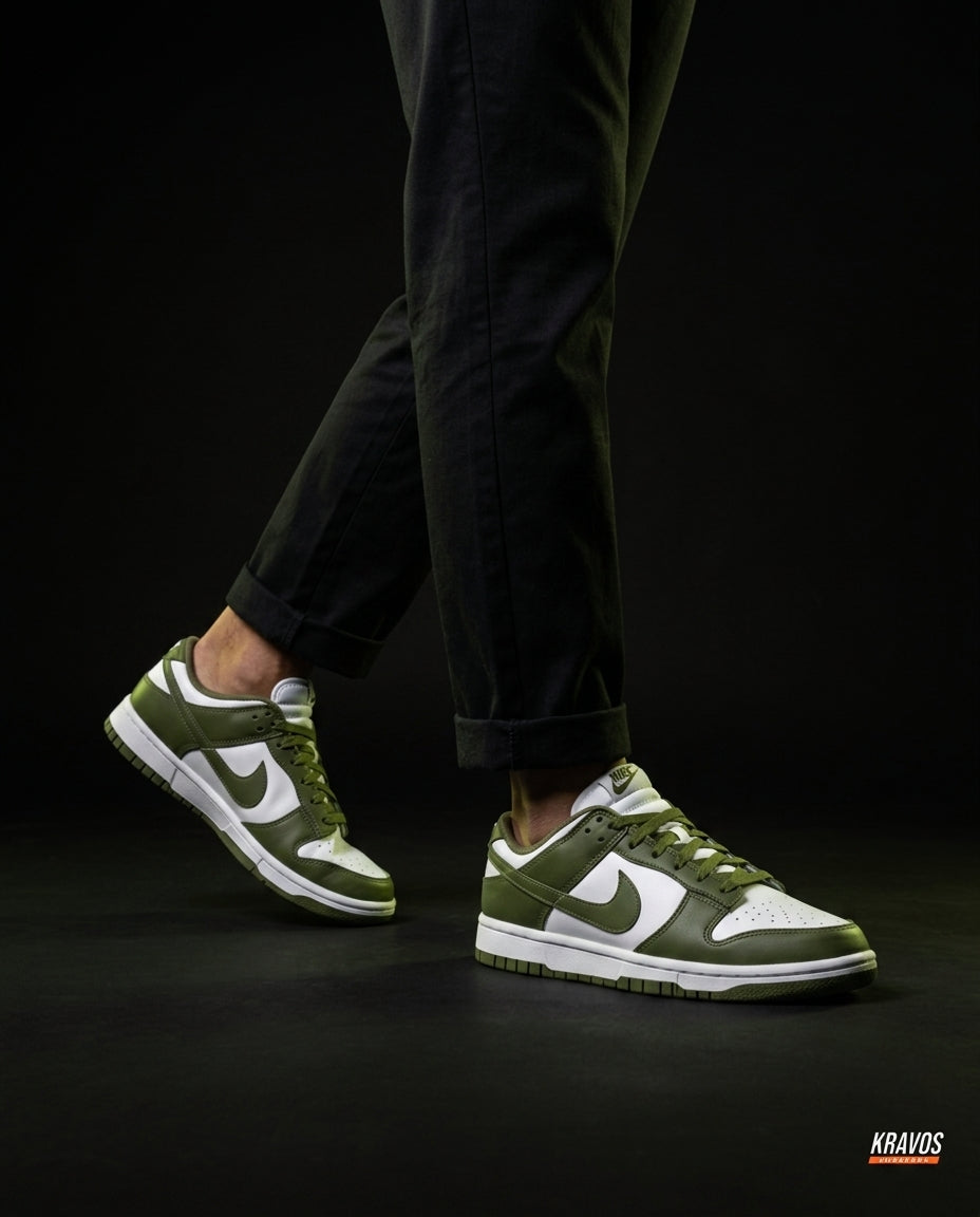 NK Leather Panelled Low Court Trainer Mixed 2 White Olive
