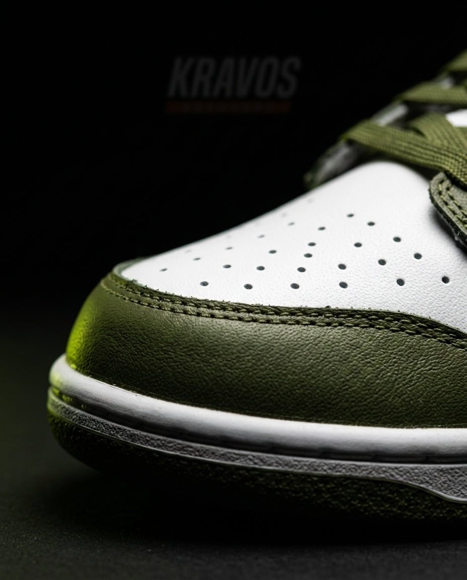 NK Leather Panelled Low Court Trainer Mixed 2 White Olive