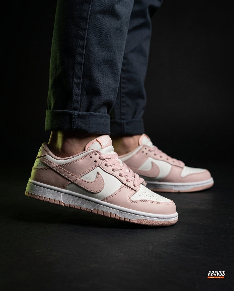 NK Leather Panelled Low Court Trainer White White Pink