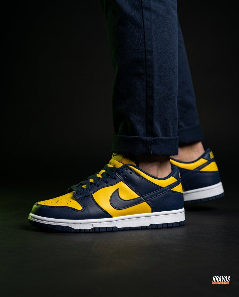 NK Leather Panelled Low Court Trainer Mixed 3 Yellow Navy White