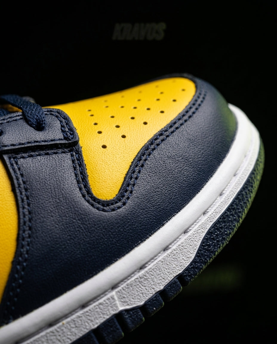 NK Leather Panelled Low Court Trainer Mixed 3 Yellow Navy White