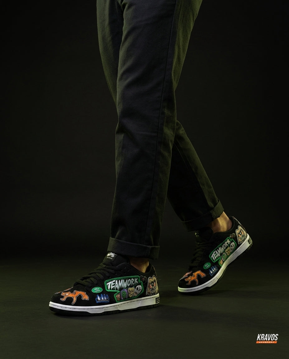 NK Leather Panelled Skate Trainer Black Black Multicolour