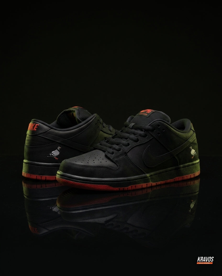 NK Leather Panelled Skate Trainer Black Black Red