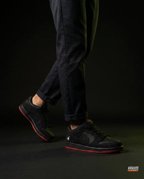 NK Leather Panelled Skate Trainer Black Black Red