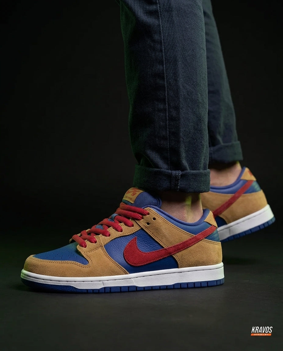 NK Leather Panelled Skate Trainer Mixed 1 Blue Tan Red