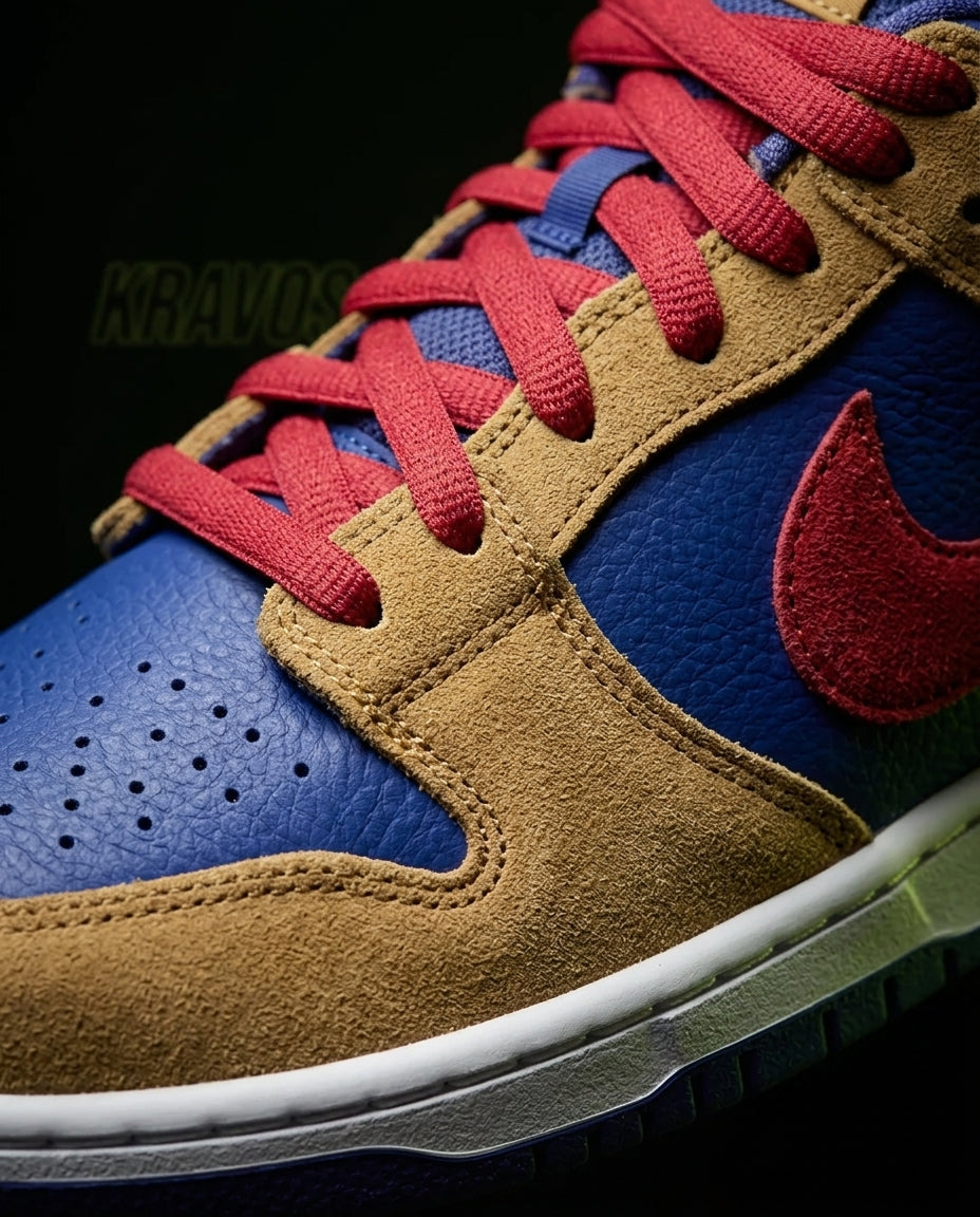 NK Leather Panelled Skate Trainer Mixed 1 Blue Tan Red
