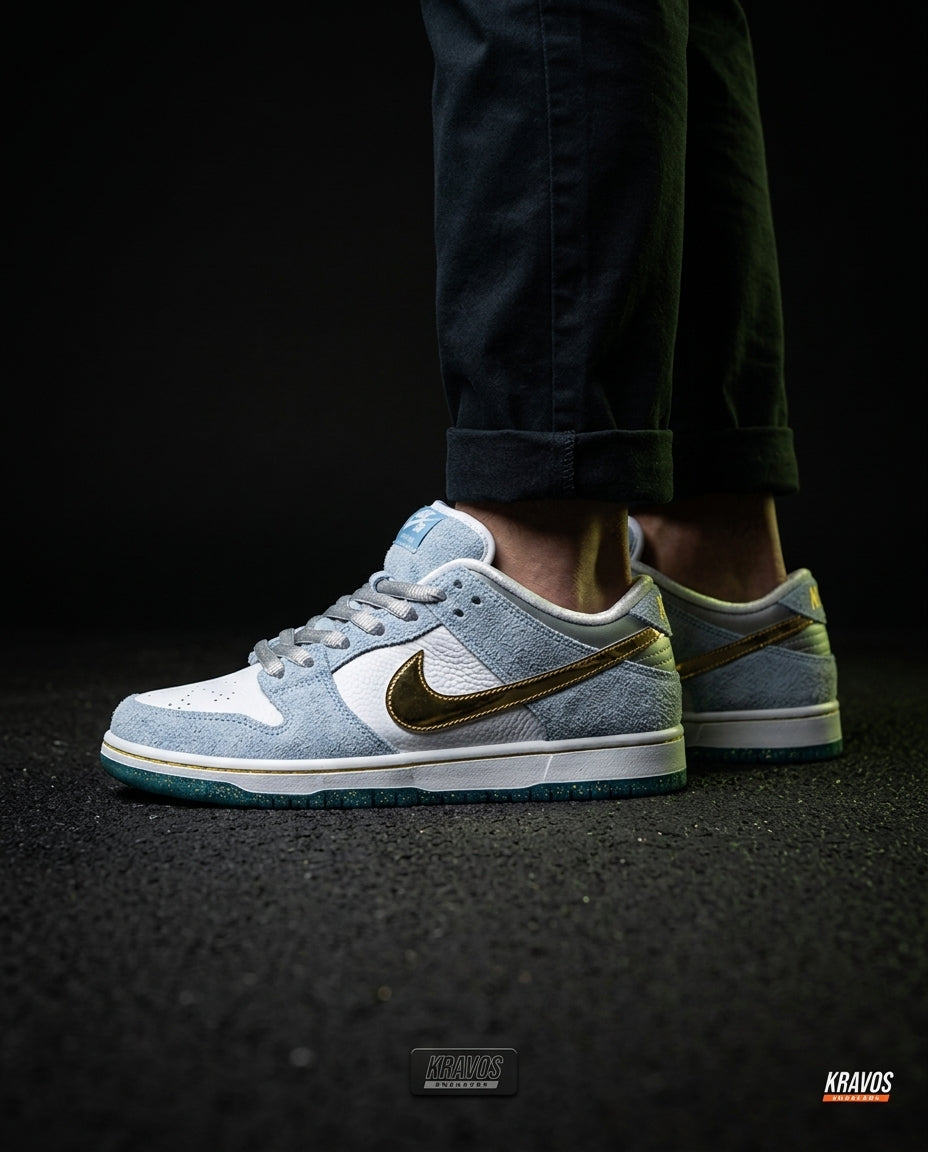 NK Leather Panelled Skate Trainer White Blue White Gold