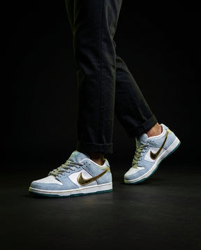 NK Leather Panelled Skate Trainer White Blue White Gold