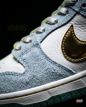 NK Leather Panelled Skate Trainer White Blue White Gold