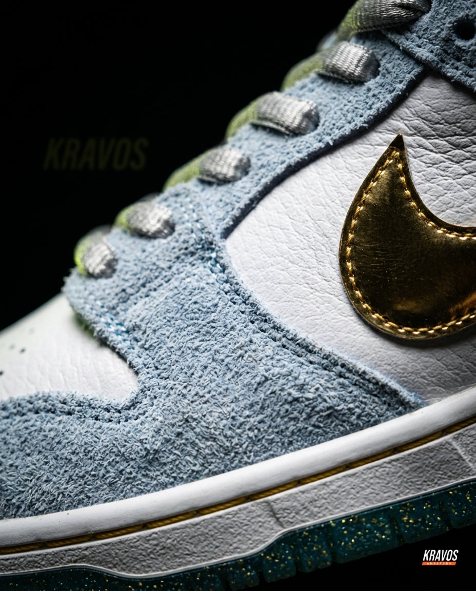 NK Leather Panelled Skate Trainer White Blue White Gold