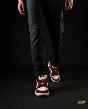 NK Leather Panelled Skate Trainer Mixed 1 Burgundy Cream Red