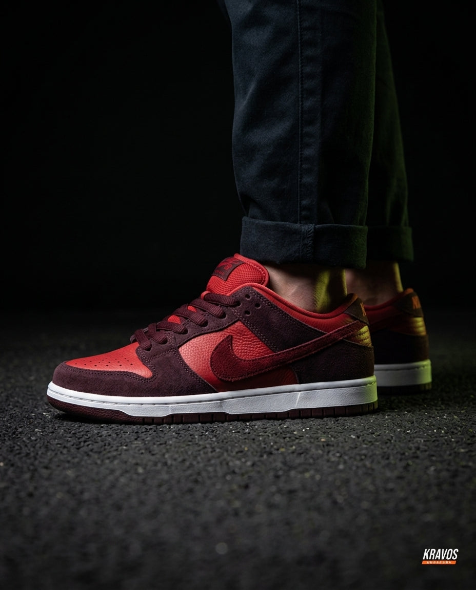NK Leather Panelled Skate Trainer Mixed 2 Burgundy Red
