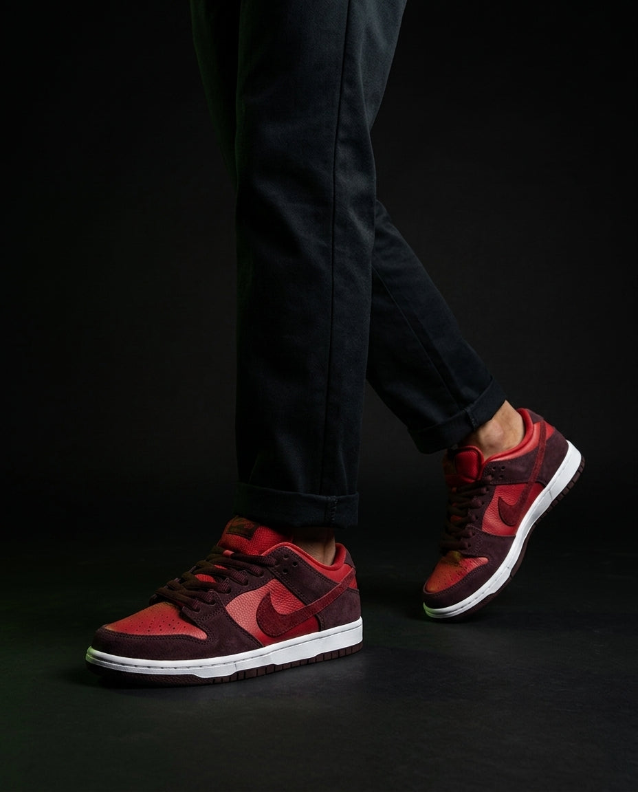 NK Leather Panelled Skate Trainer Mixed 2 Burgundy Red