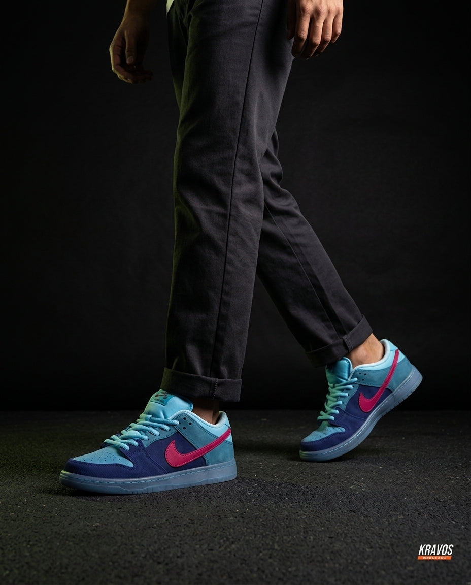 NK Leather Panelled Skate Trainer Mixed 2 Navy Blue Pink