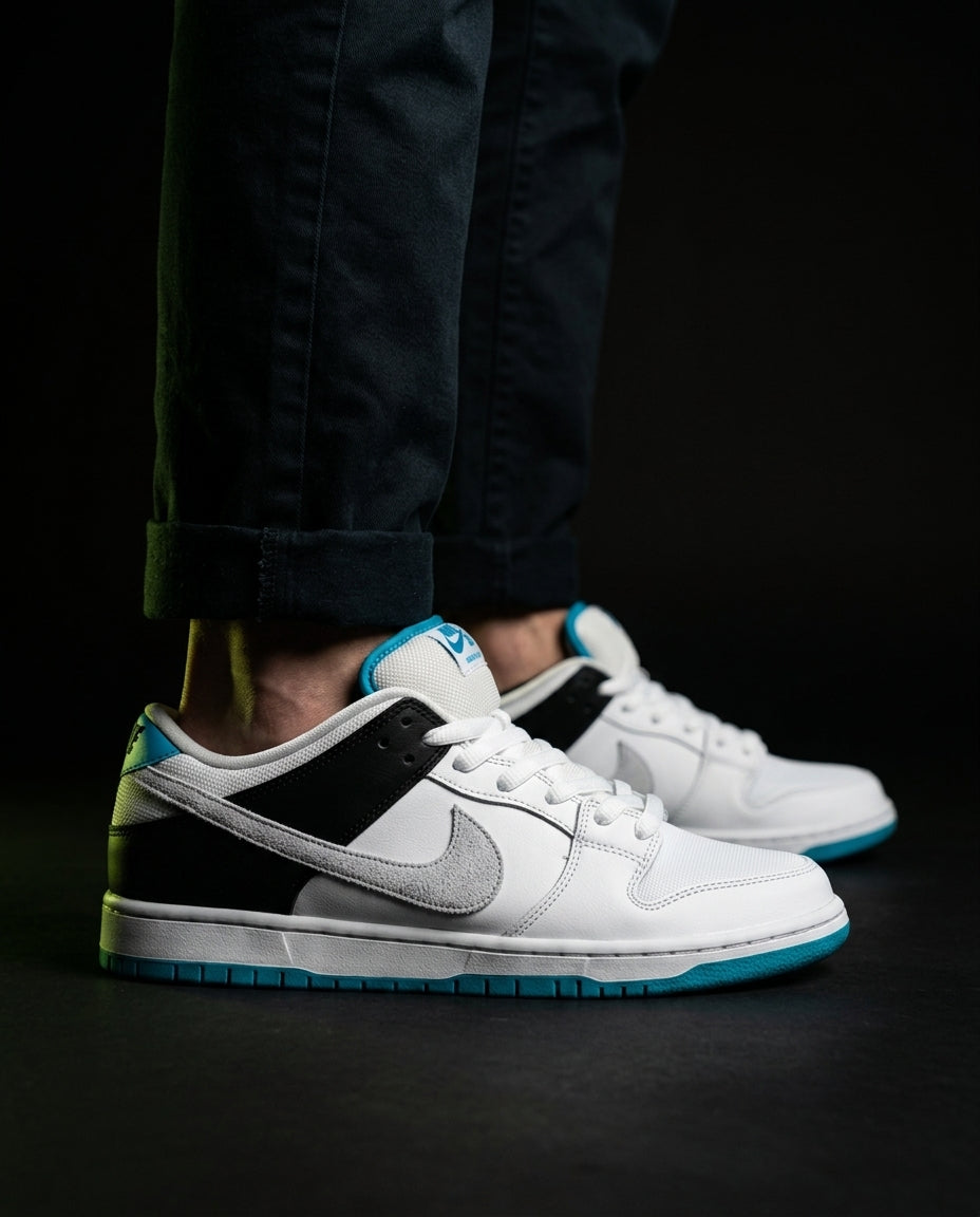 NK Leather Panelled Skate Trainer White White Black Blue