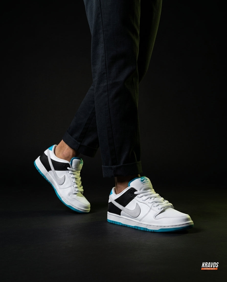NK Leather Panelled Skate Trainer White White Black Blue