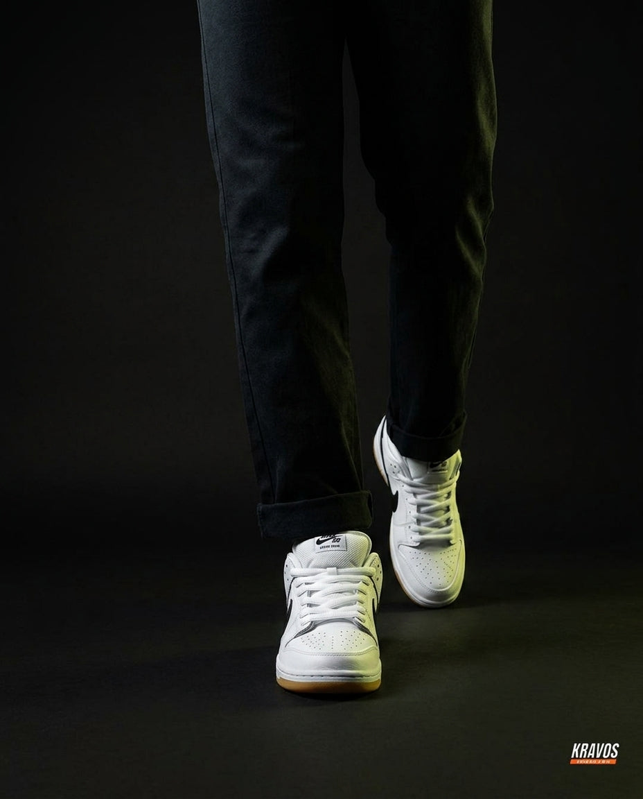 NK Leather Panelled Skate Trainer White White Black Gum