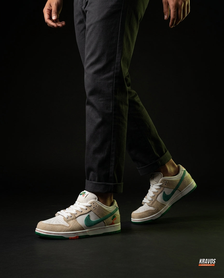 NK Leather Panelled Skate Trainer Mixed 2 White Khaki Green