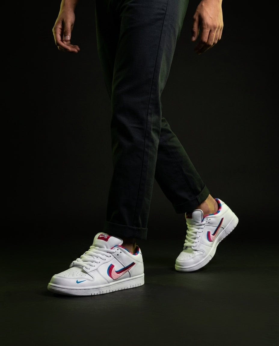NK Leather Panelled Skate Trainer White White Pink Blue