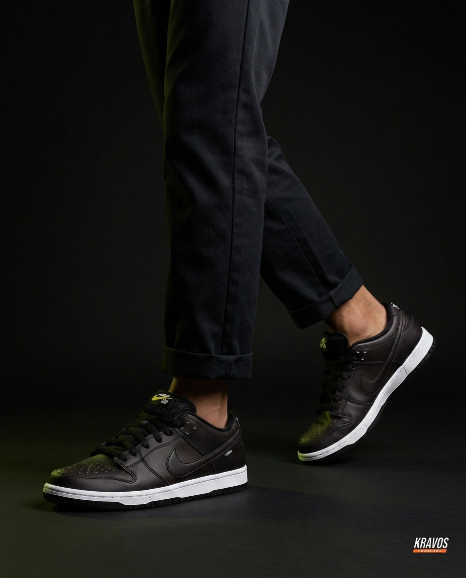 NK Leather Vulcanised Skate Trainer Black White