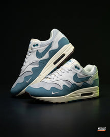 NK Leather Wavy-Panel Air Trainer White Teal Grey