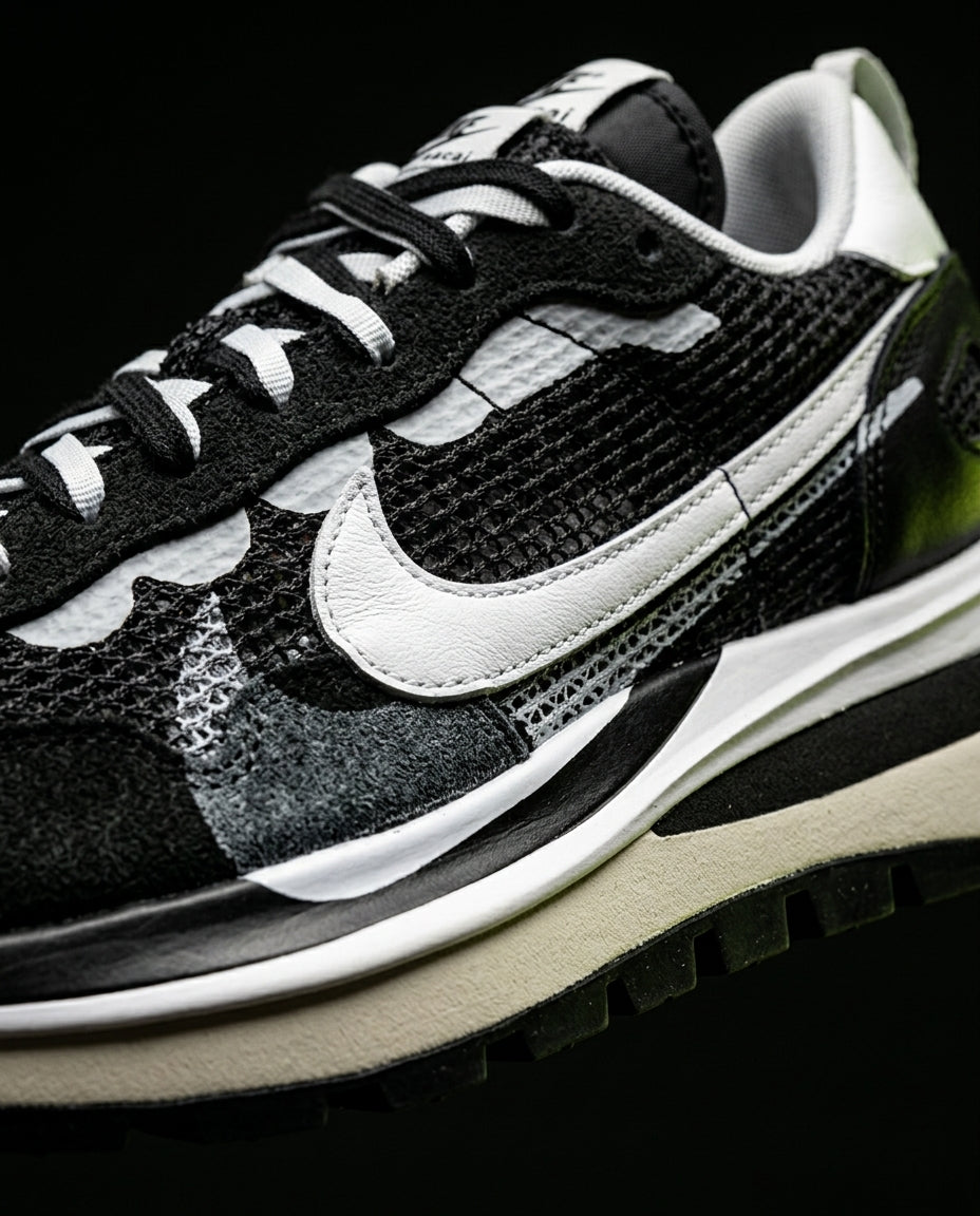NK Mesh Layered Waffle-Sole Runner Black White