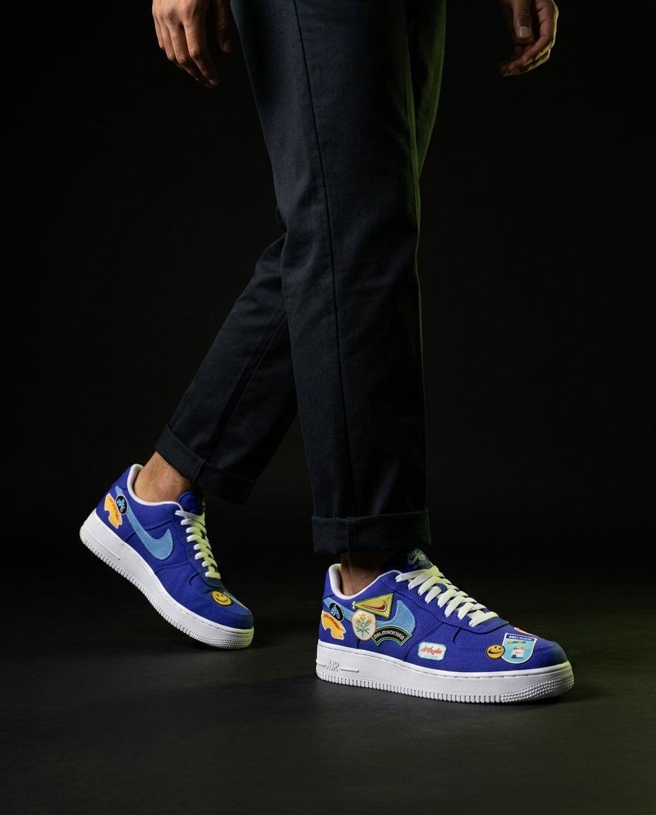 NK Suede Gum-Sole Court Trainer Blue White Multicolor