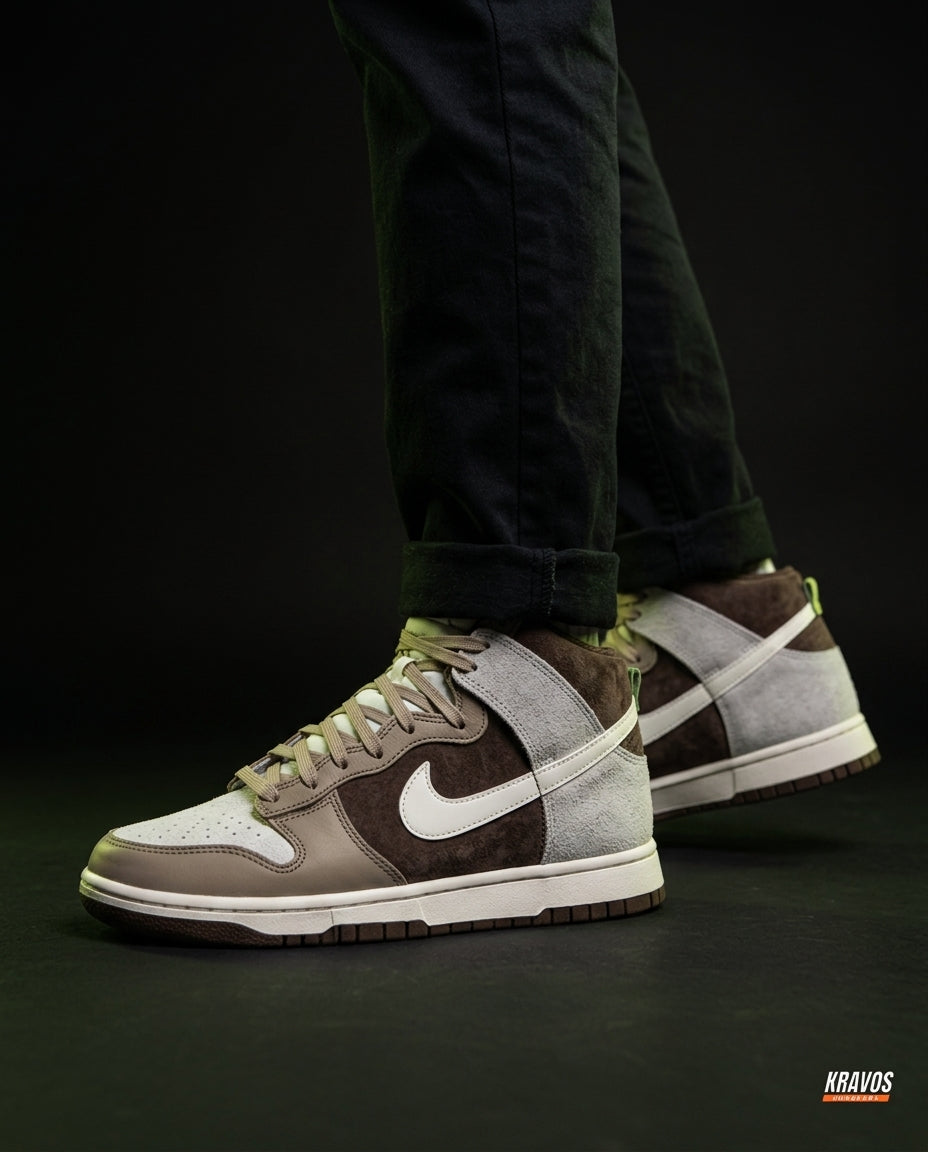 NK Suede Panelled High-Top Trainer Brown Grey White