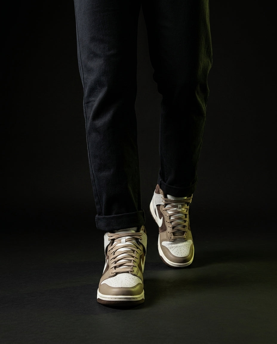 NK Suede Panelled High-Top Trainer Brown Grey White
