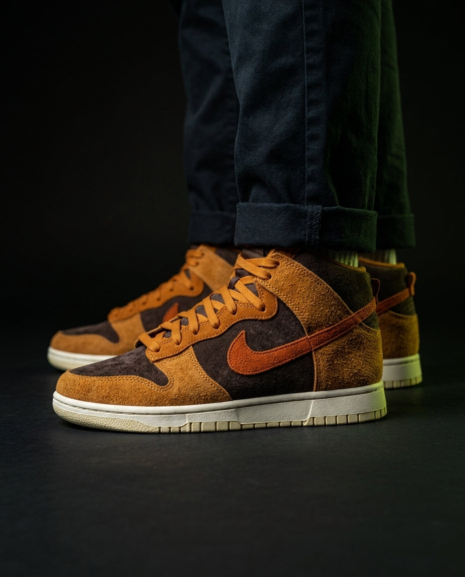 NK Suede Panelled High-Top Trainer Brown Orange