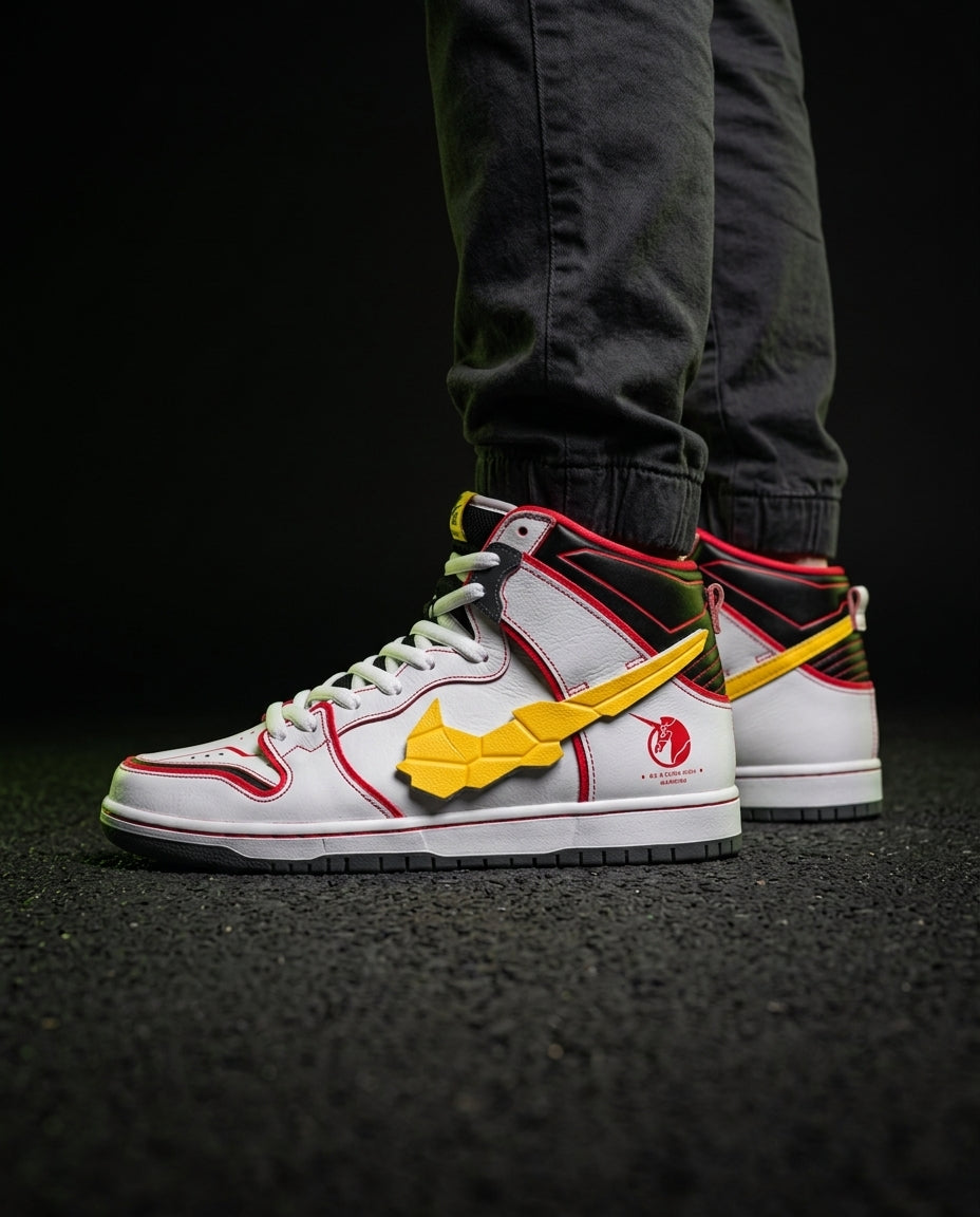NK Suede Panelled High-Top Trainer White Red Yellow