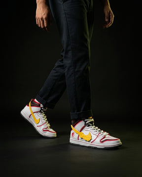 NK Suede Panelled High-Top Trainer White Red Yellow