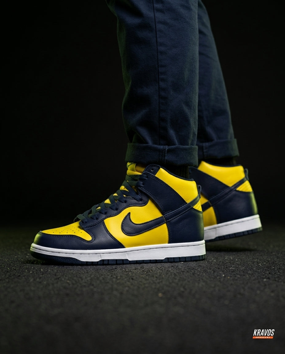 NK Suede Panelled High-Top Trainer Yellow Navy
