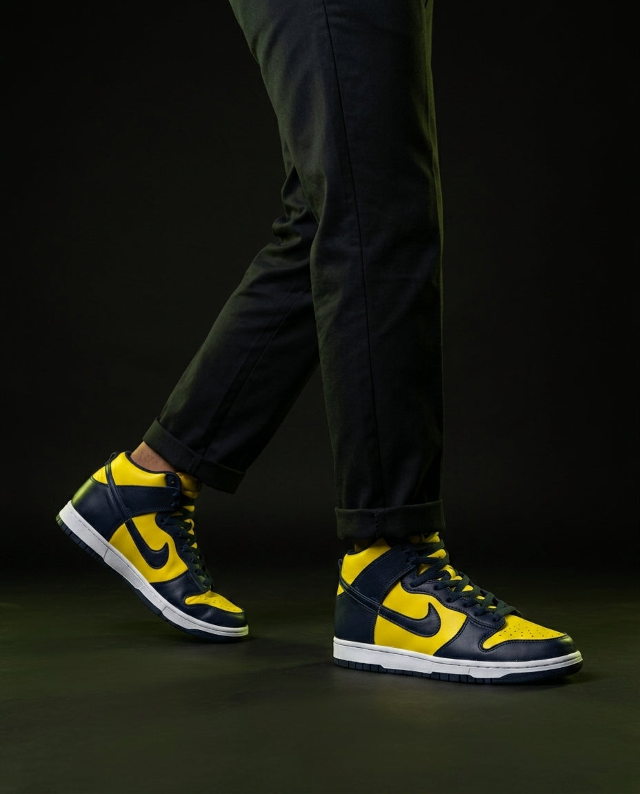 NK Suede Panelled High-Top Trainer Yellow Navy