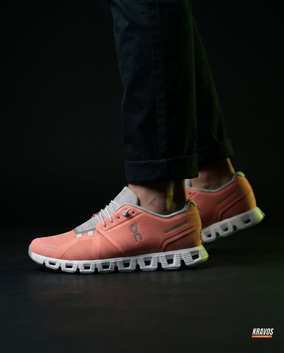 ON 5 Mesh CloudTec Running Trainer Coral Grey White