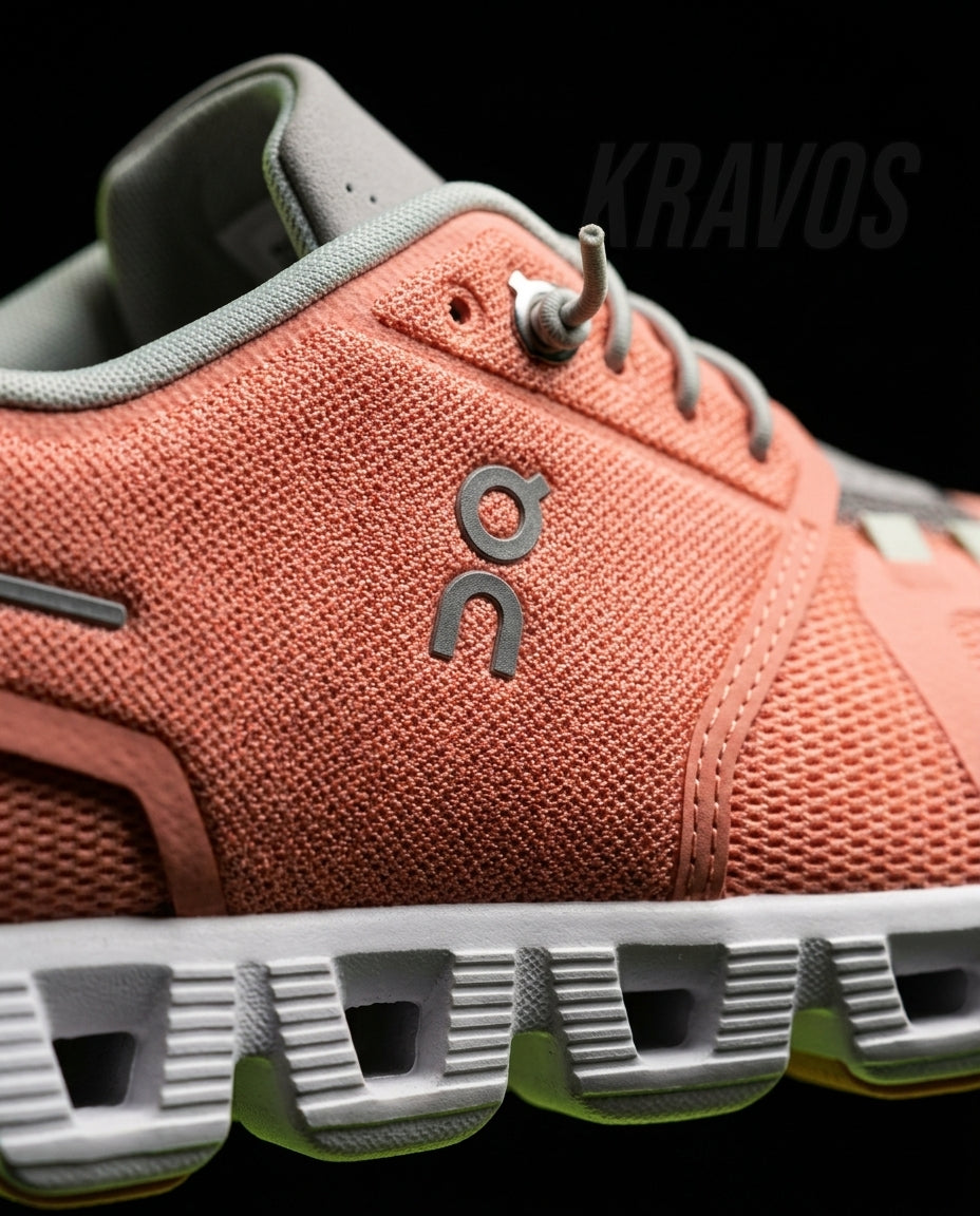 ON 5 Mesh CloudTec Running Trainer Coral Grey White