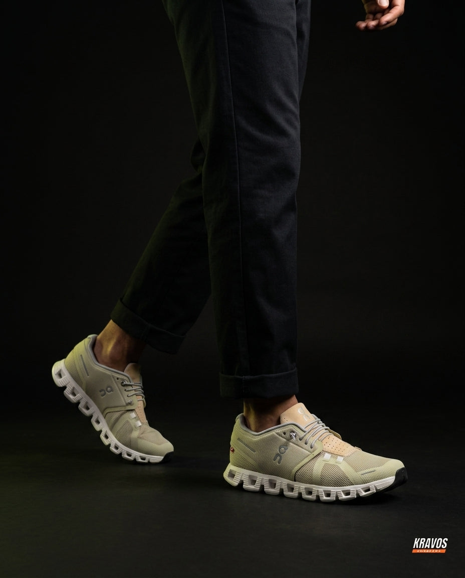 ON 5 Mesh CloudTec Running Trainer Sand Cream