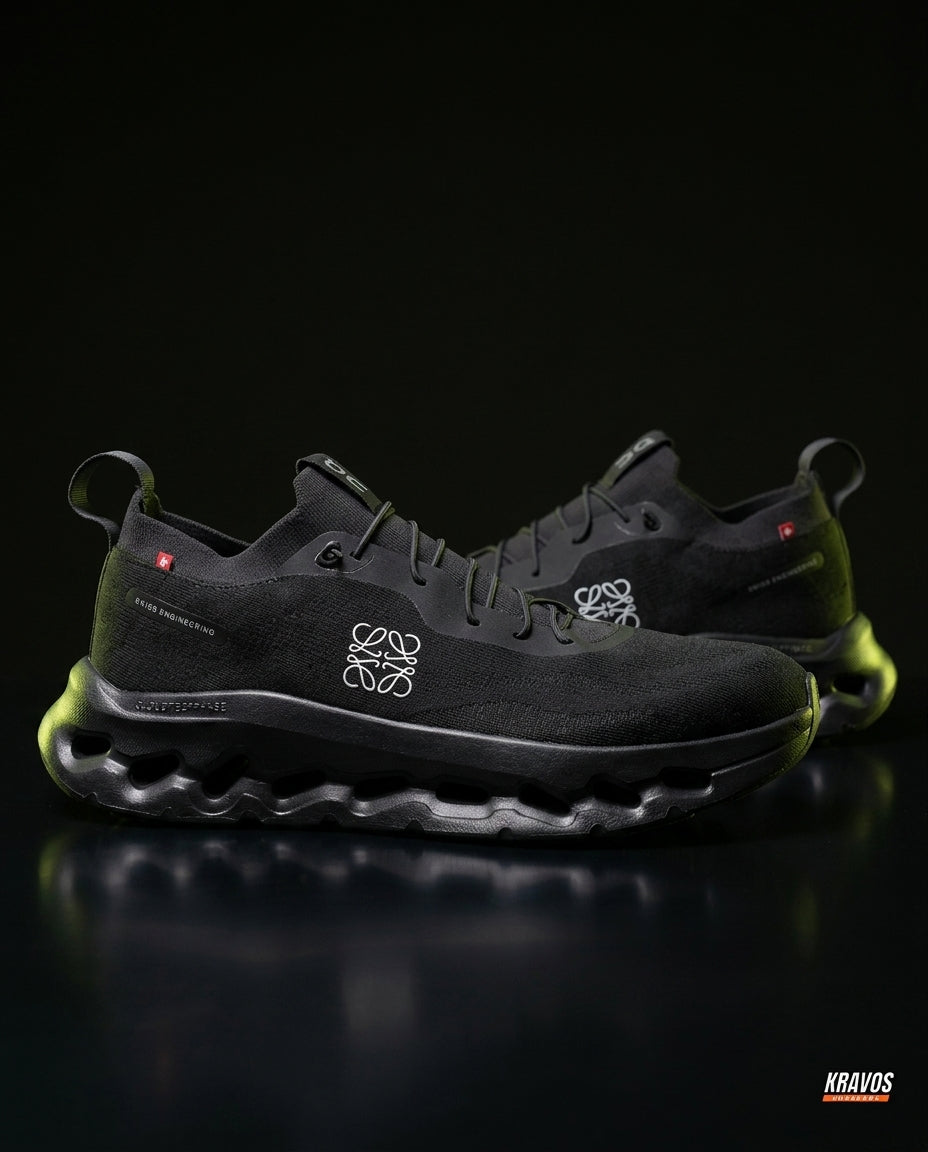 ON Knit Wave-Sole Running Trainer Triple Black