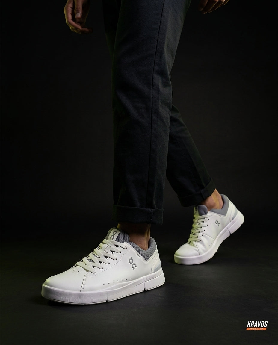 ON Leather Panelled Court Trainer White Grey