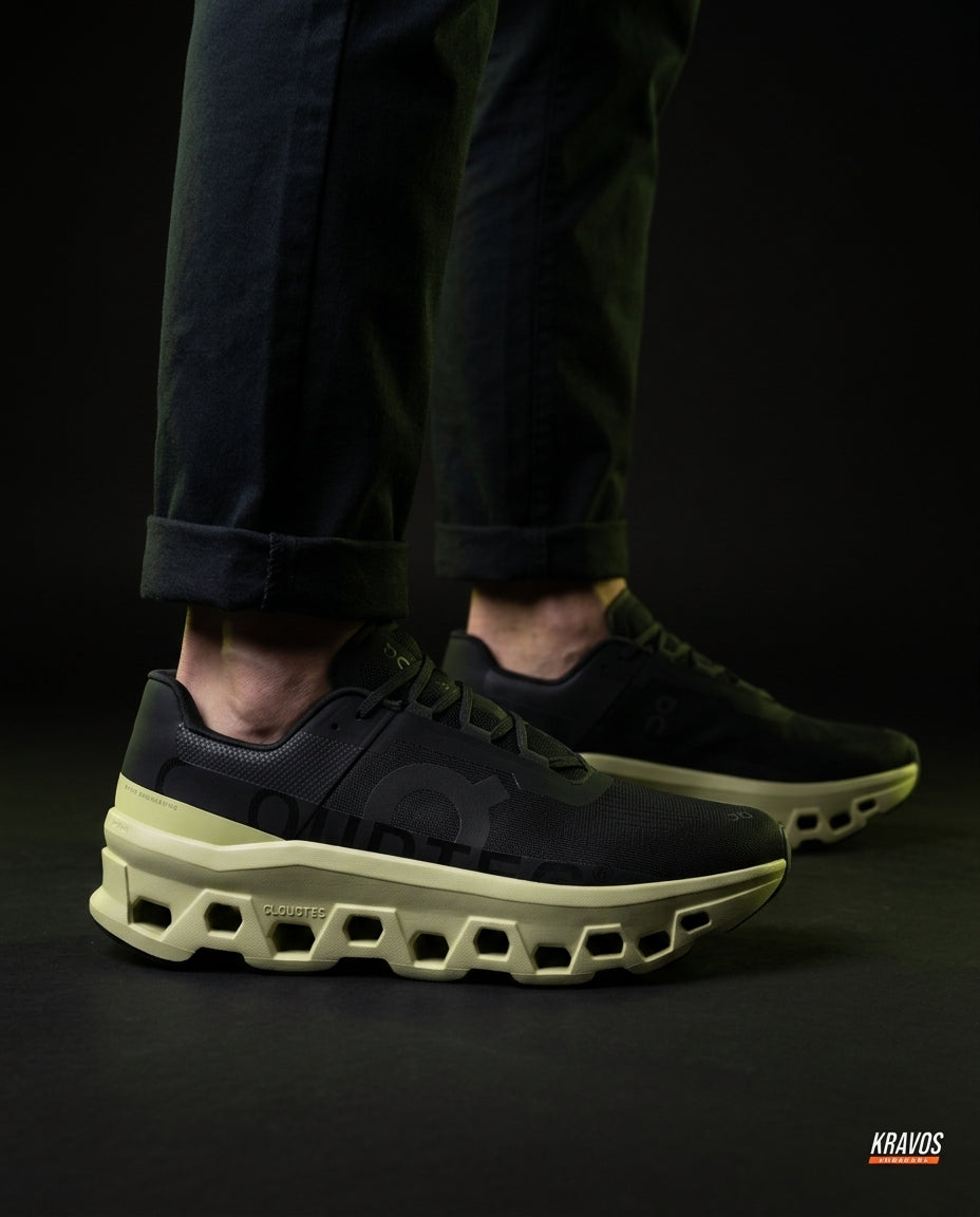 ON Mesh Cutout Sole Running Trainer Black Green