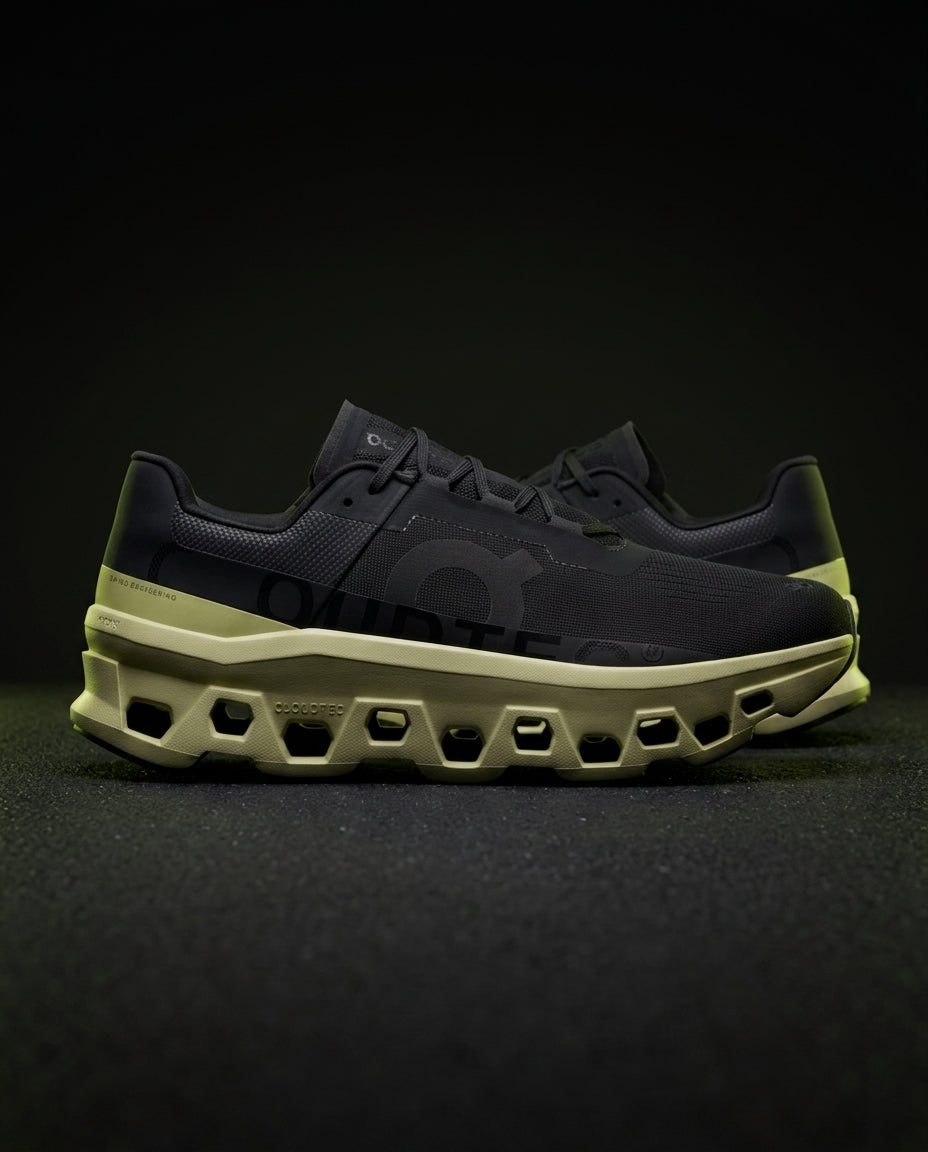 ON Mesh Cutout Sole Running Trainer Black Green