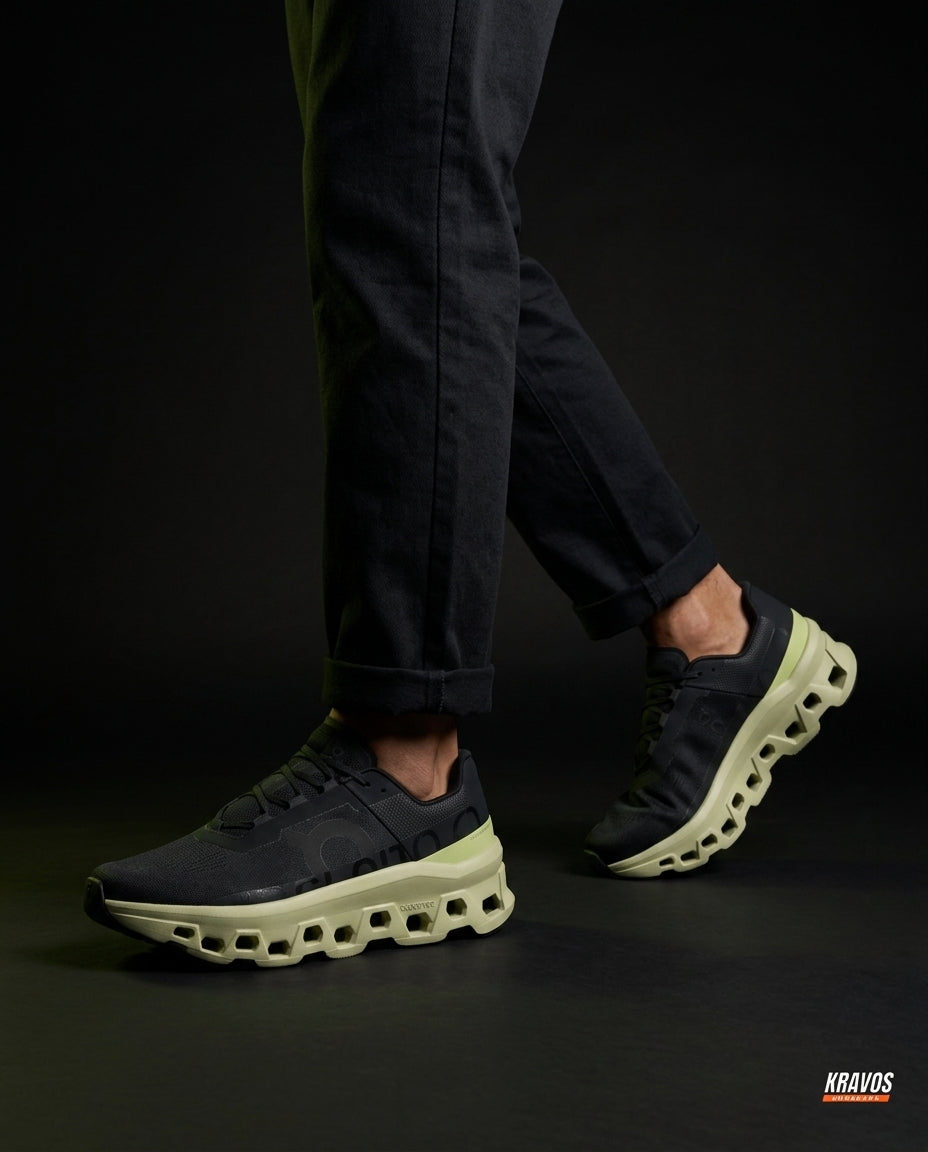 ON Mesh Cutout Sole Running Trainer Black Green
