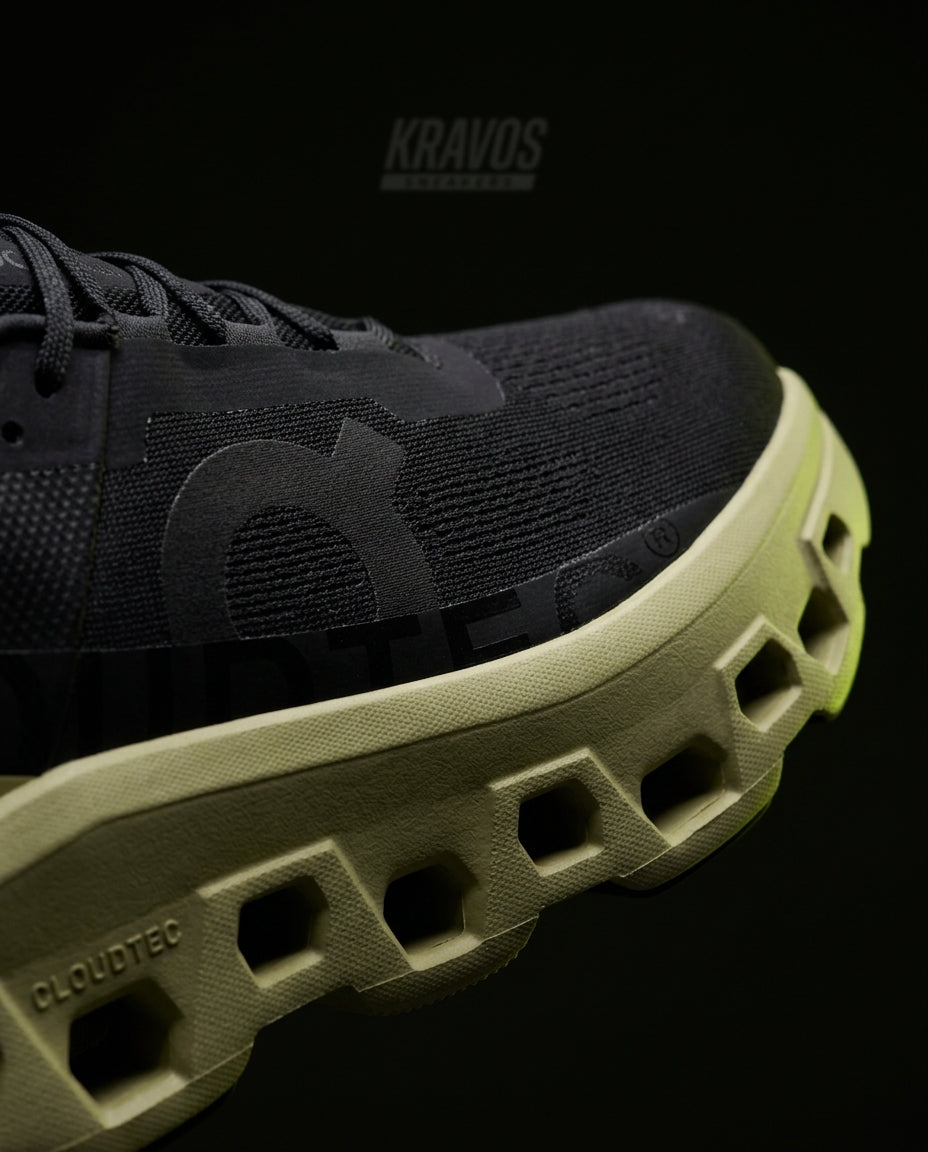ON Mesh Cutout Sole Running Trainer Black Green