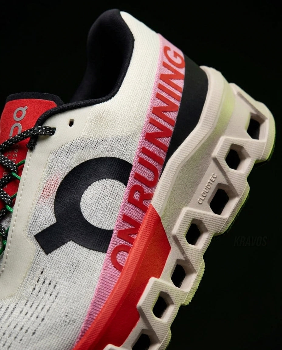 ON Mesh Honeycomb-Sole Cushioned Runner White Red Black
