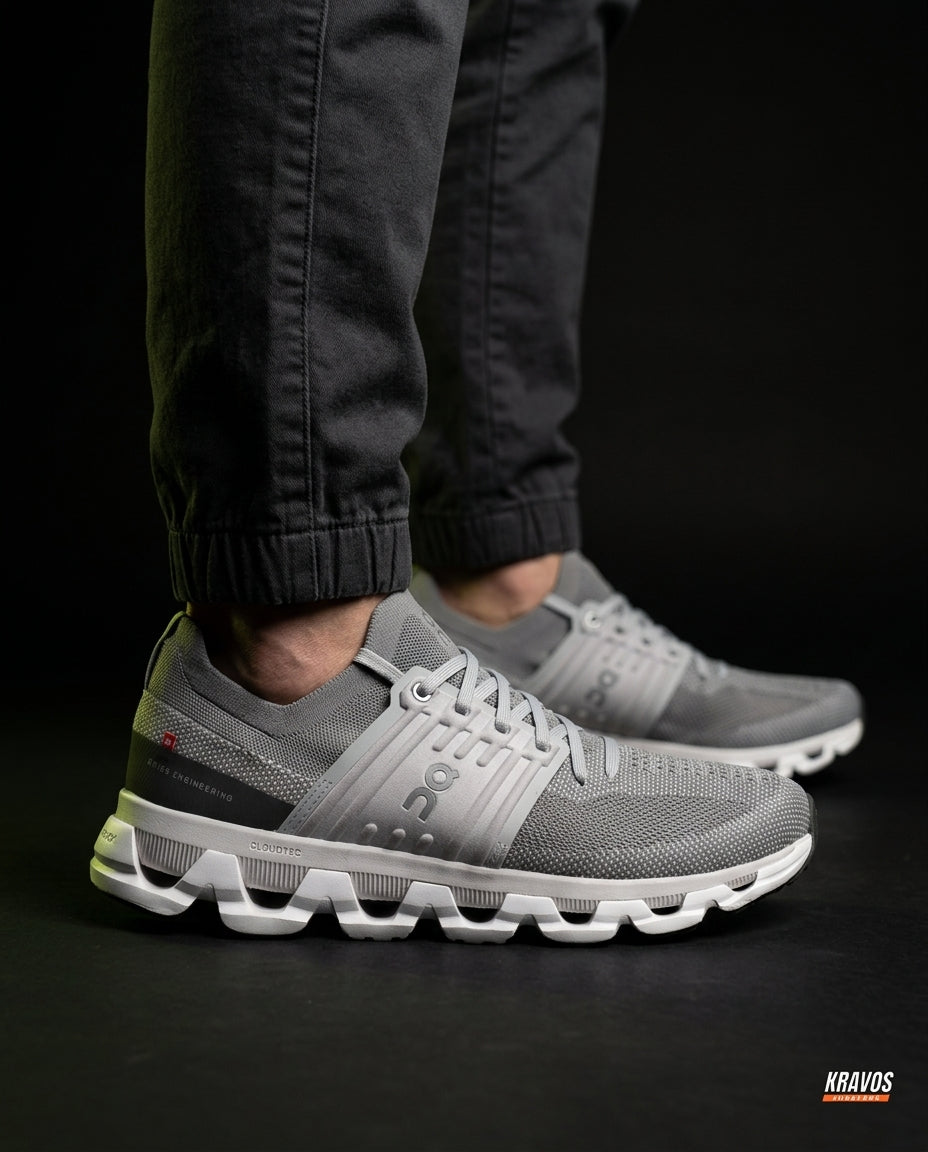 ON Mesh Layered Cloudtec Runner Grey White